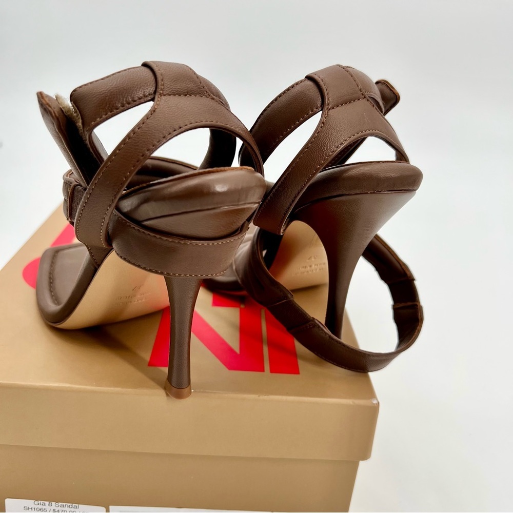 NWT Gia Borghini Women Coffee Brown Gia 8 Puffer Leather Sandals Heels 37 - Picture 11 of 15